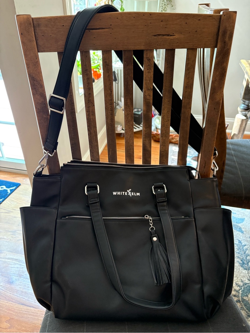 White Elm Gemini mini convertible Black Tote Bag and backpack in black and aqua